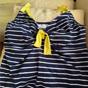 Navy and Yellow Striped Tankini Top